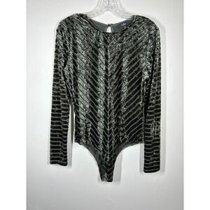 Lulus Velvet Burnout Mesh Long Sleeve Bodysuit NWT XL Sheer Green Stretchy